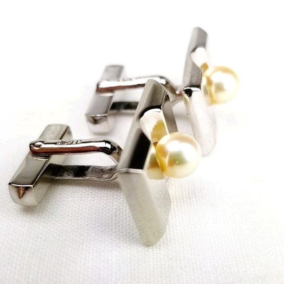 Vtg Akoya Pearl & Sterling Silver Cuff Links EVC - Picture 10 of 12